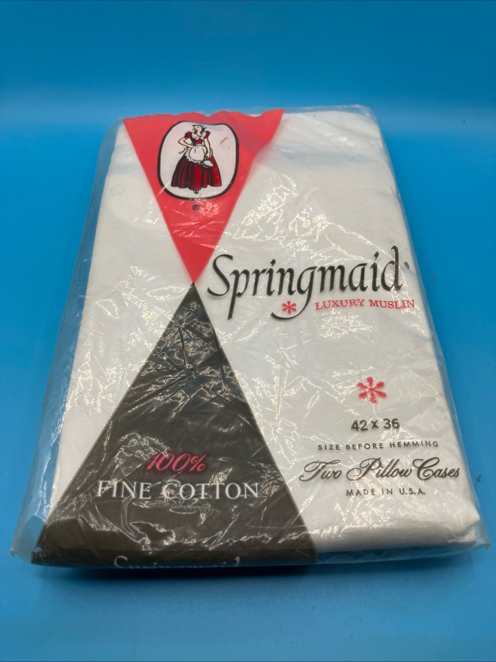 Vintage Pillow Cases 2 White SpringMaid SpringKnight 42 x 36 Made USA 100% Cotto